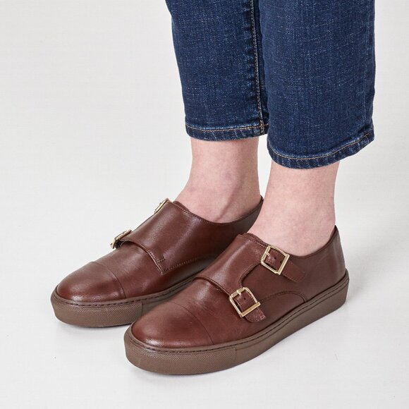 Ladies brown monk sneakers, ladies casual buckle shoes,  EU 39/8.5 - Picture 1 of 4